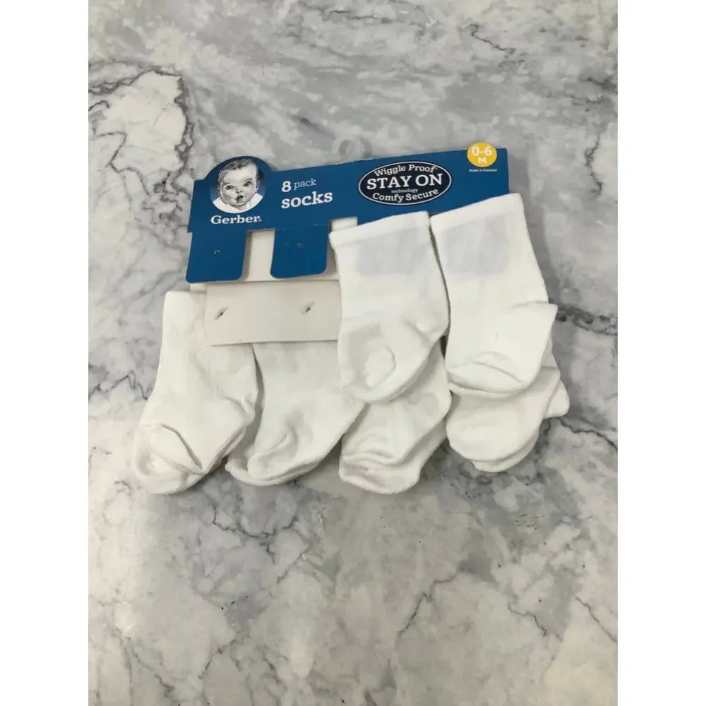 Gerber Baby's 0-6 Months White 6-Pairs Jersey Wiggle Proof Ankle Socks OS21-30